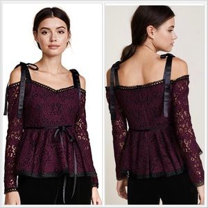 ALEXIS Krysten Peplum Lace Top Sz XS Cold Shoulder Tie Crochet Blouse NWT